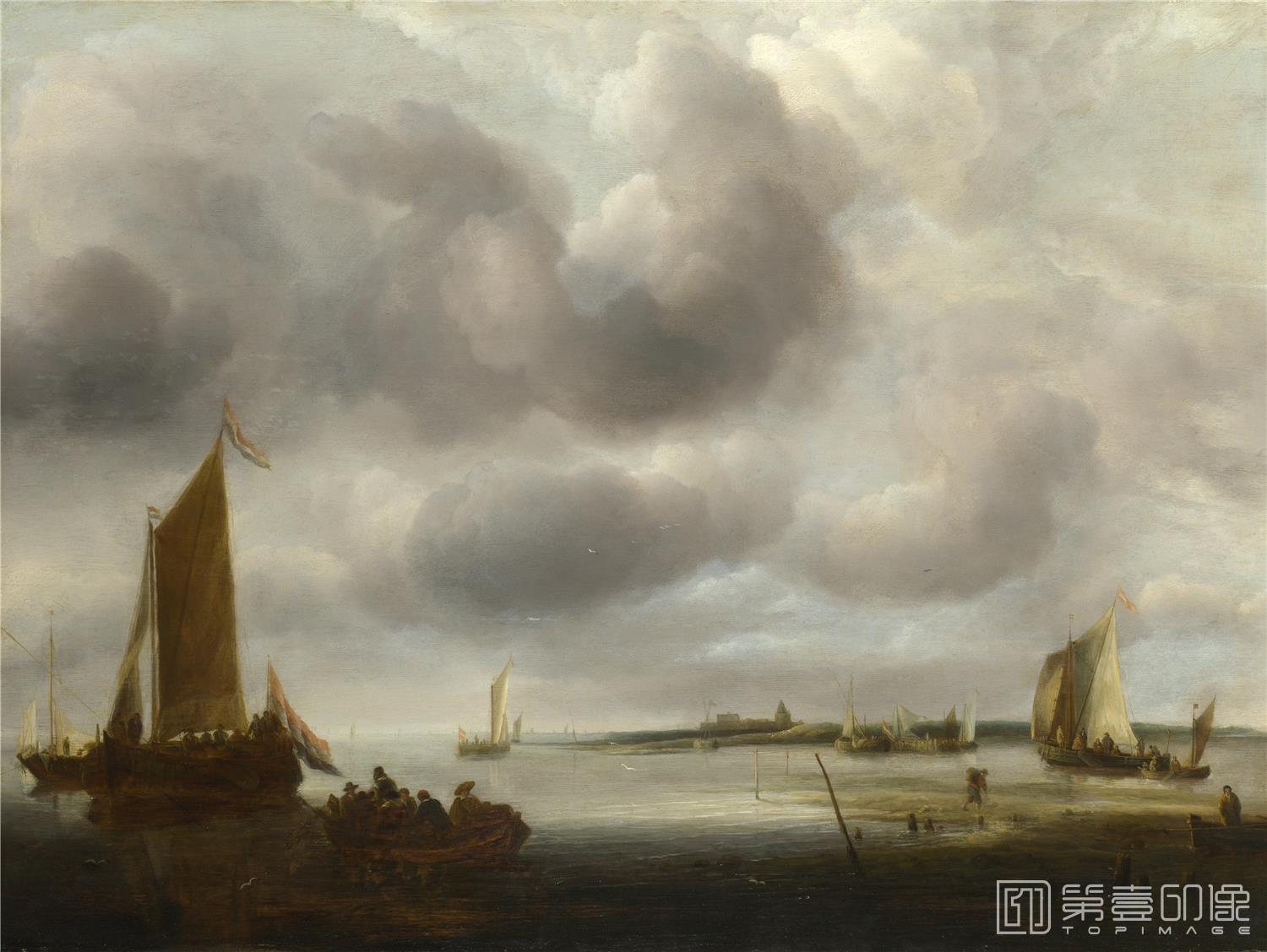 油画-大英博物馆藏画-Jan van de Cappelle - A Coast Scene-1395